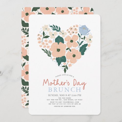Pink Floral Heart Mothers Day Brunch Invitation