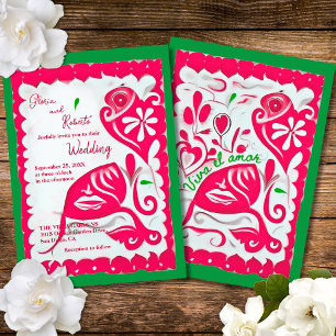 Pink Floral Heart Papel Picado Mexican Wedding Invitation