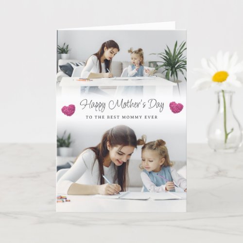 Pink Floral Heart Photo Happy Mothers Day Card