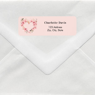 Pink floral heart return address  label