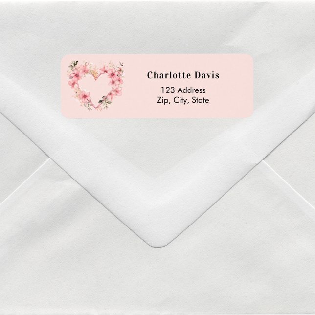 Pink floral heart return address  label (Creator Uploaded)