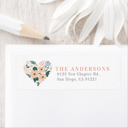 Pink Floral Heart Return Address Label