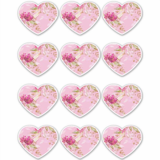 Pink Floral Heart Sticker (Front)