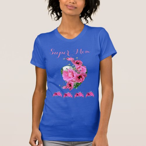 Pink Floral Heart Super Mom for Mothers Day T_Shirt