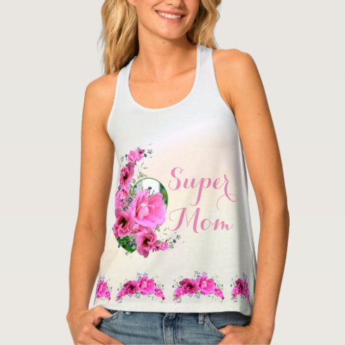 Pink Floral Heart Super Mom for Mothers Day Tank Top