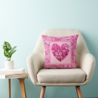 Pink Floral Heart Throw Pillow
