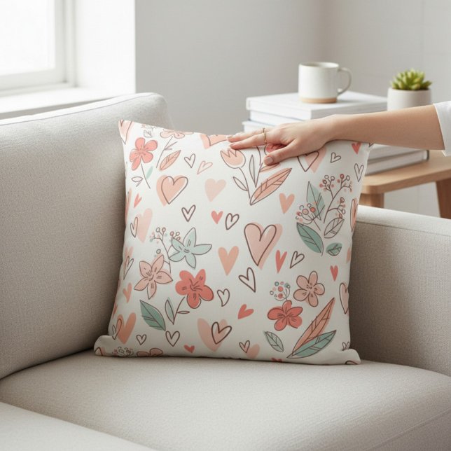 Pink Floral Heart Throw Pillow (Creator Uploaded)