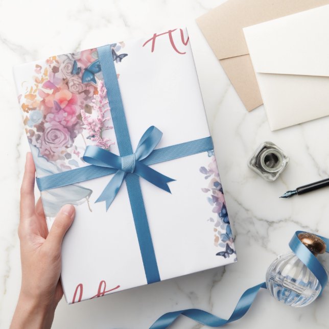 Pink Floral Heart  Wedding/Shower Congratulations  Wrapping Paper (Gifting)