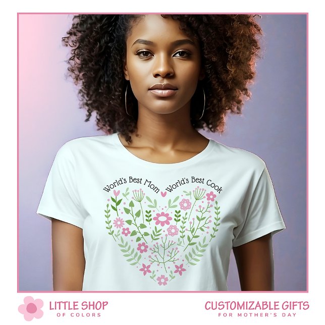 Pink Floral Heart World's Best Mom T-Shirt (Creator Uploaded)