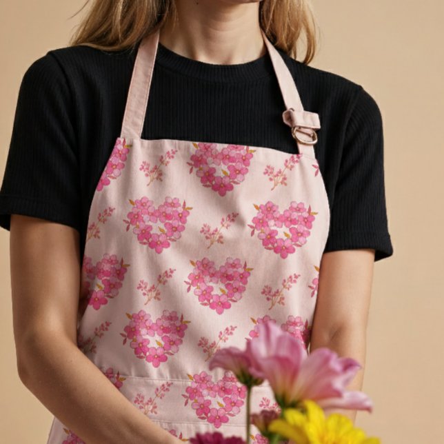 Pink Floral Hearts Pattern All-Over Print Apron (Creator Uploaded)