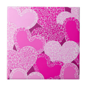 Pink floral hearts pattern ceramic tile