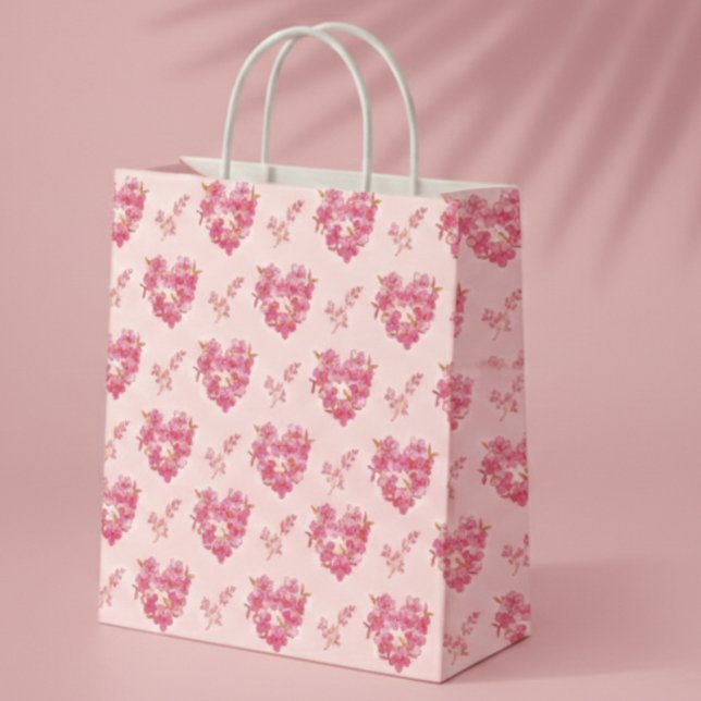 Pink Floral Hearts Pattern Medium Gift Bag (Creator Uploaded)