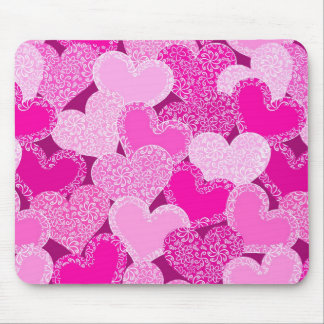 Pink floral hearts pattern mouse pad