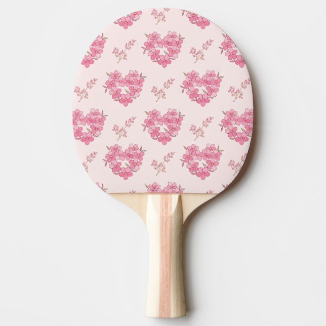 Pink Floral Hearts Pattern Ping Pong Paddle (Front)