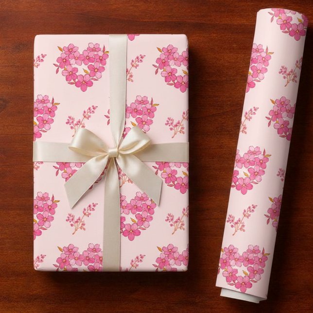 Pink Floral Hearts Pattern Wrapping Paper (Creator Uploaded)