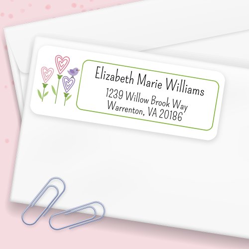 Pink Floral Hearts Return Address Label