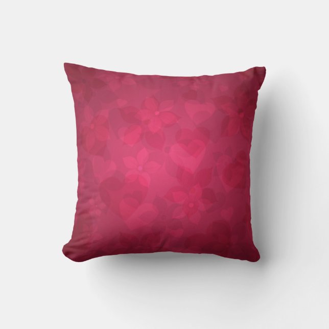Pink Floral Hearts Throw Pillow (Front)