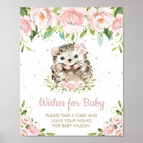 Pink Floral Hedgehog Woodland Wishes for Baby Sign