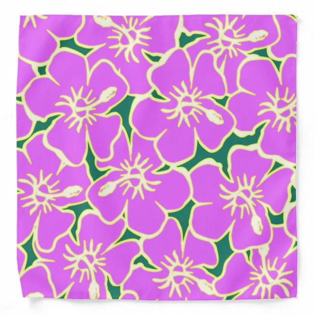 Pink Floral Hibiscus Hawaiian Flowers Bandanna (Front)