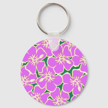 Pink Floral Hibiscus Hawaiian Flowers Keychain by macdesigns2 at Zazzle