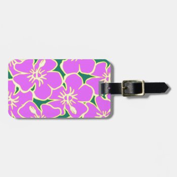 Pink Floral Hibiscus Hawaiian Flowers  Luggage Tag by macdesigns2 at Zazzle
