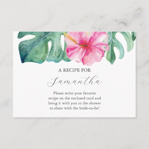 Pink Floral Hibiscus Recipe For The Bride Enclosure Card
