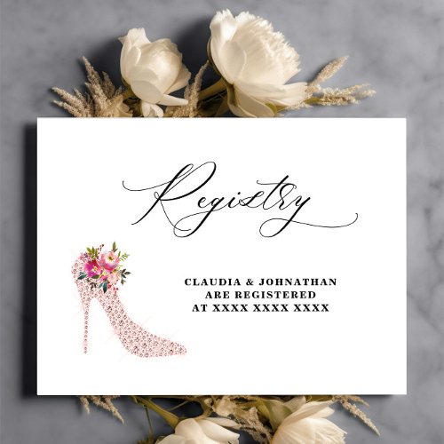 Pink Floral High Heels Registry Bridal Shower  Enclosure Card