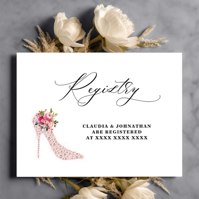 Pink Floral High Heels Registry Bridal Shower  Enclosure Card (Creator Uploaded)