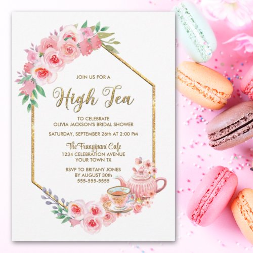 Pink Floral High Tea Bridal Shower Invitation