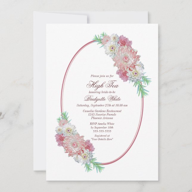 Pink Floral High Tea Bridal Shower Invitation (Front)