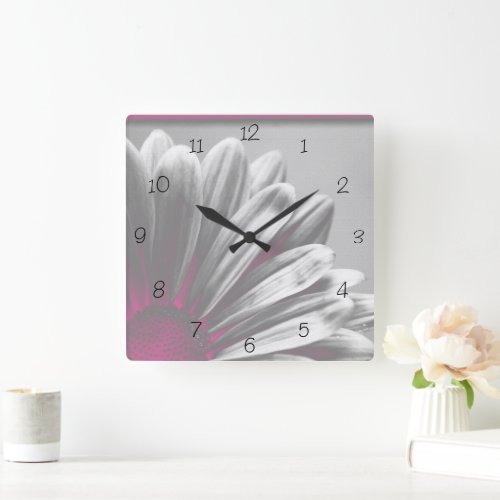 Pink Floral Highlights  Square Wall Clock