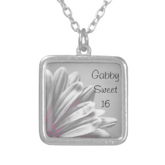 Pink Floral Highlights Sweet 16 Birthday Silver Plated Necklace