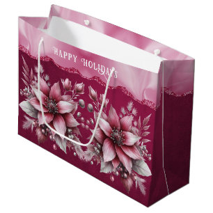 Pink Floral Holiday Gift Bag