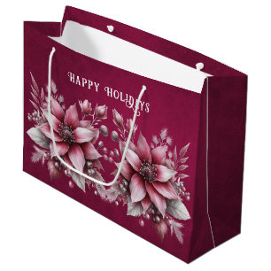 Pink Floral Holiday Gift Bag
