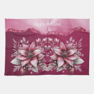 Pink Floral Holiday Kitchen Towel