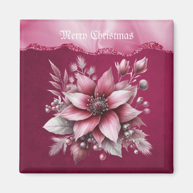Pink Floral Holiday Magnet (Front)