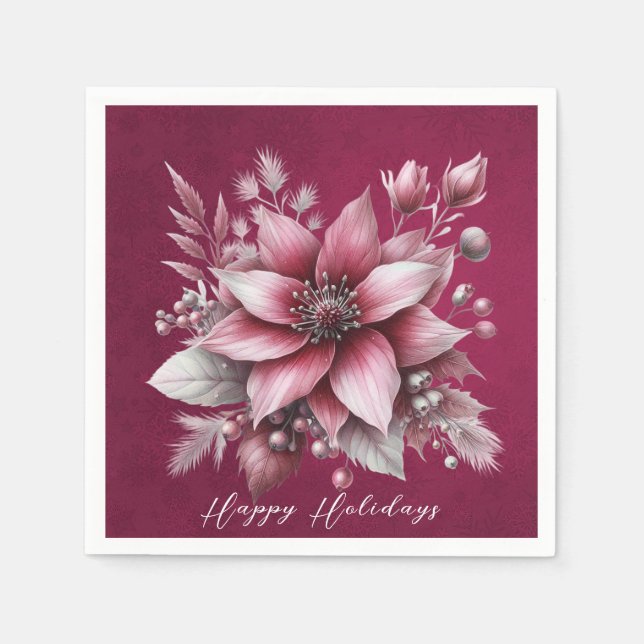 Pink Floral Holiday Napkin (Front)