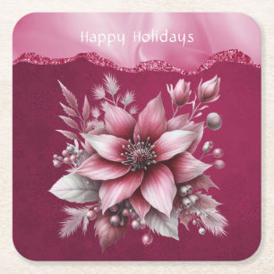 Pink Floral Holiday Paper Coaster