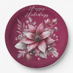 Pink Floral Holiday Paper Plate