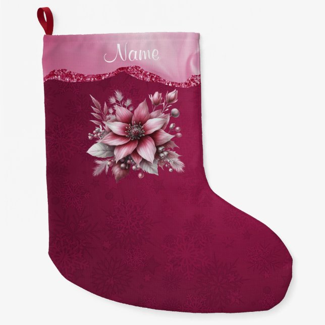 Pink Floral Holiday Stocking (Front)