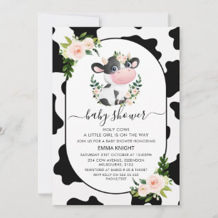Pink Floral Holy Cow Cow Print Baby Shower Invitation