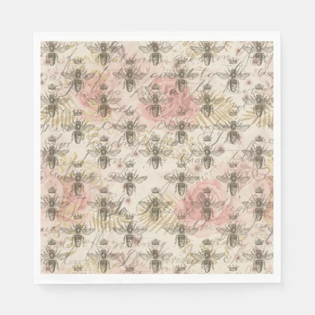 Pink Floral Honeybee Napkins (Front)
