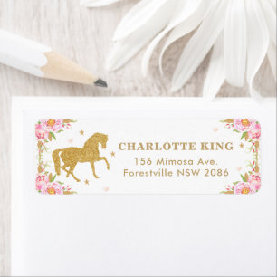 Pink Floral Horse Birthday Baby Shower Address Label