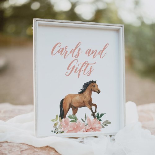 Pink Floral Horse Birthday Cards and Gifts Sign