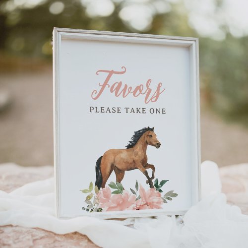 Pink Floral Horse Birthday Favors Sign