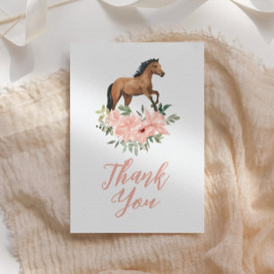 Pink Floral Horse Birthday Letterpress Thank You Card