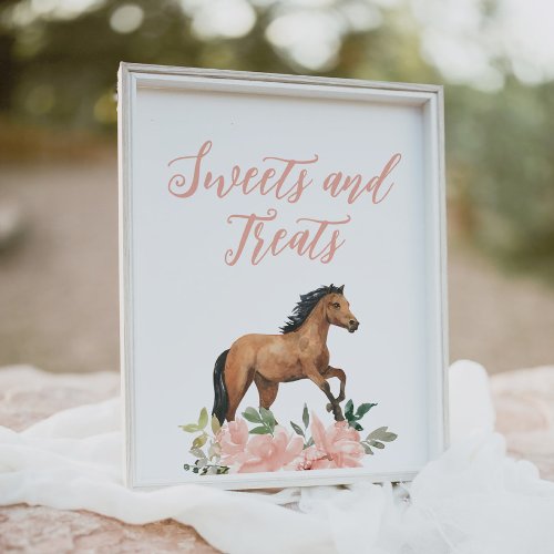 Pink Floral Horse Birthday Sweets and Treats Sign