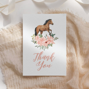 Pink Floral Horse Birthday Thank You Card