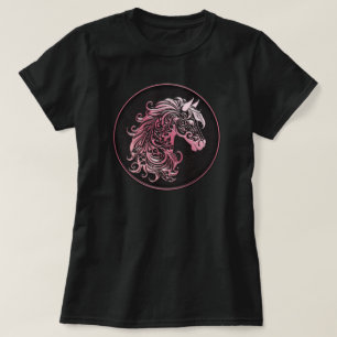 Pink floral horse head leather embossed cowgirl T-Shirt