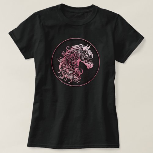 Pink floral horse head leather embossed cowgirl T_Shirt